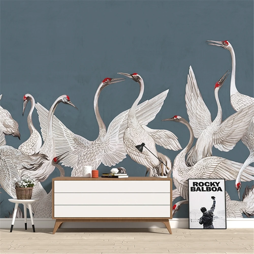 custom 3D light luxury mural Japanese red crowned crane wallpapers for living room sofa TV background Grus japonensis wallpaper