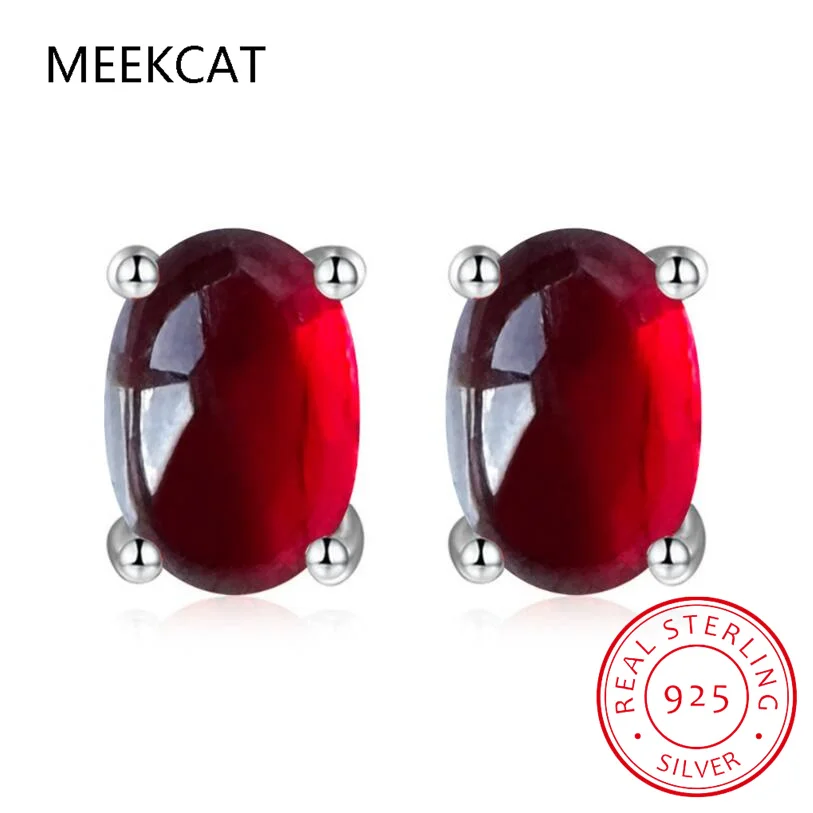 البيضاوي قطع الأحمر مكون روبي العقيق الطبيعي 925 حلَق من الفضّة الاسترليني للنساء بيان الموضة مجوهرات أقراط الأحجار الكريمة