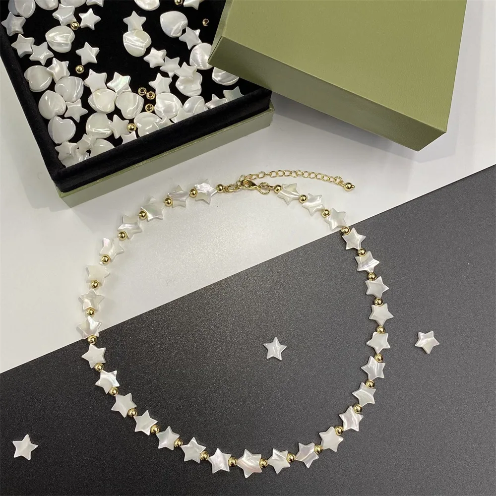 KKBEAD Mother of Pearl Natural Shell Heart Star Beaded Necklace Choker for Women Trendy Jewelry Deep Sea Shell Necklaces