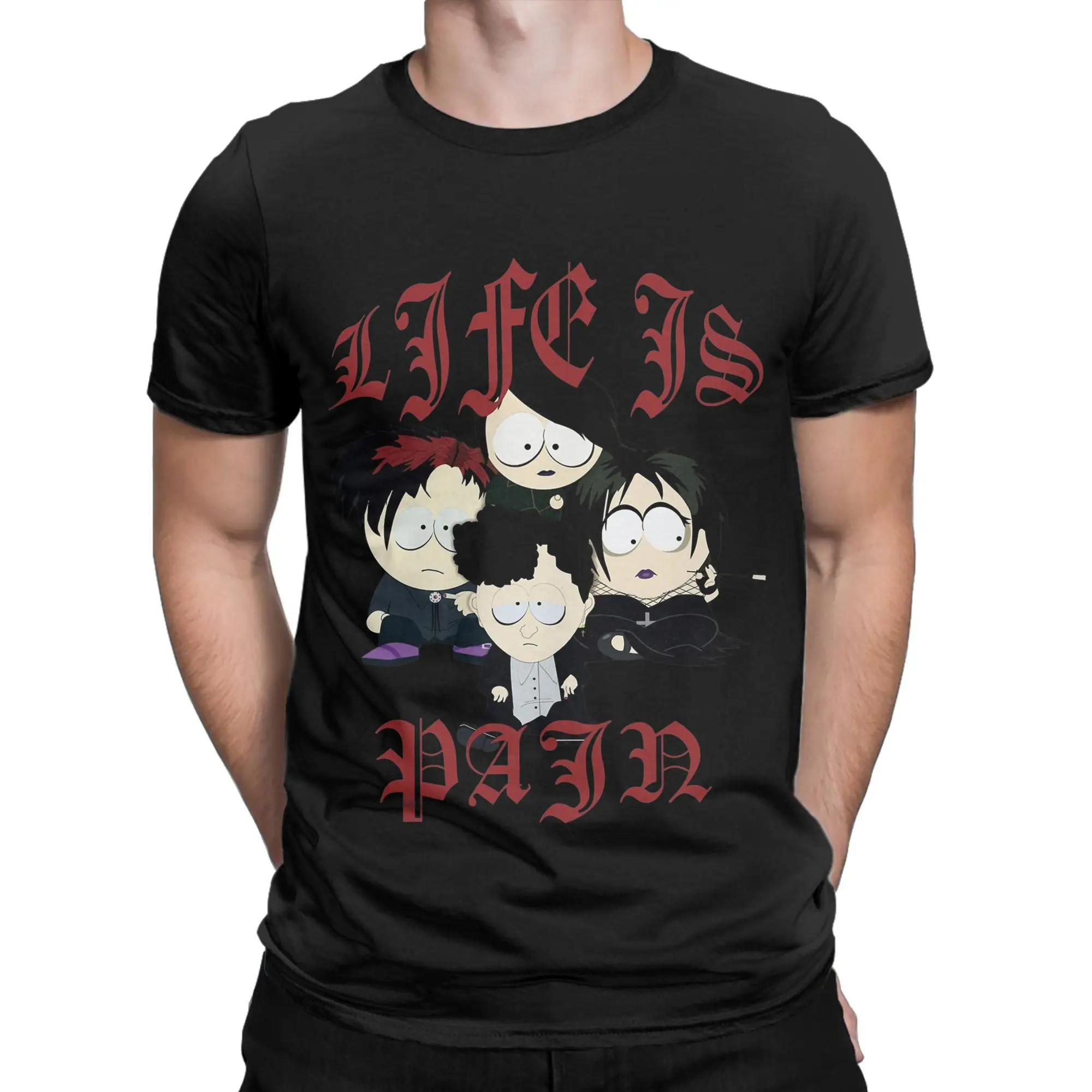 Souths Parks T Shirt Summer The Goth Kids  Life Is Pain Hip Hop T-Shirts Men O Neck Plus Size Short-Sleeve Street Style Tshirt