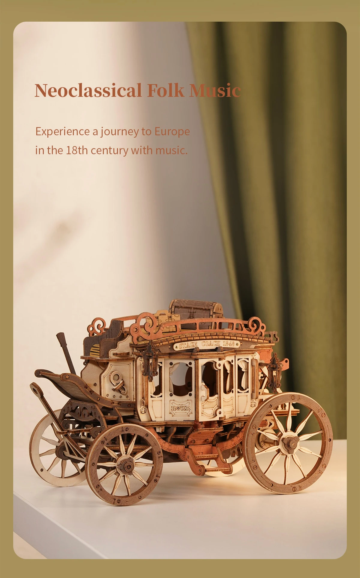 Robotime Rokr Stagecoach Music Box 3D Wooden Puzzle for Adults Birthday Anniversary Day Gift Hobby STEM Kits Model Easy to Build