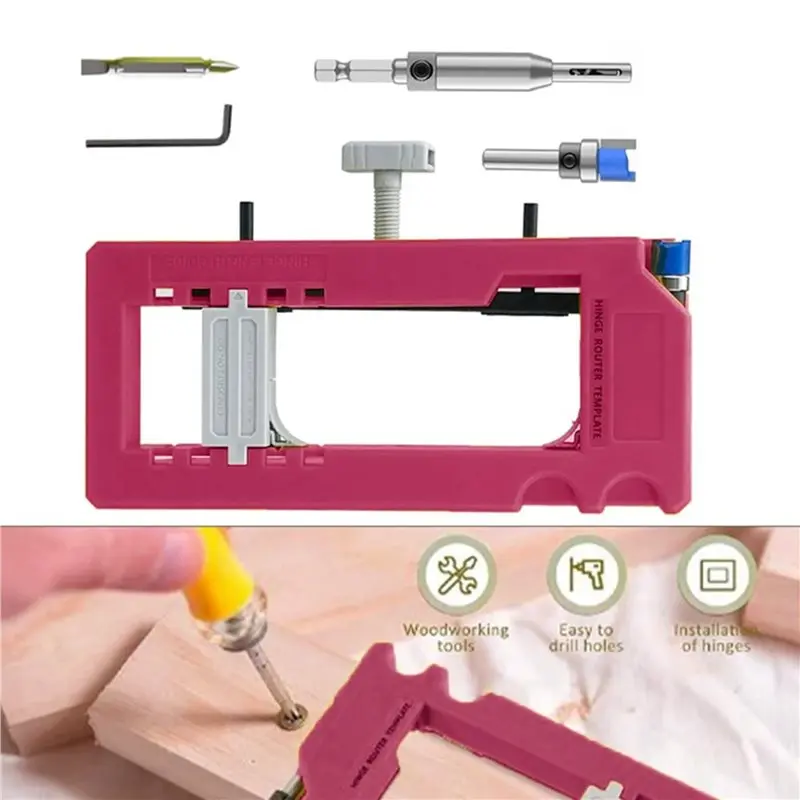 ABCA-Door Hinge Mortise Template Adjustable Door Hinge Jig Kit Fits 90 Degree Anglesand Door Hinges With Hinge Type Square