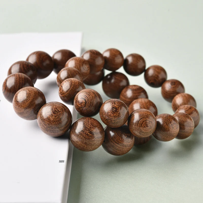 Elegant Gold Sandalwood Bracelet with Natural Wood Beads and Lucky Charm for Women and Men High-end Gift