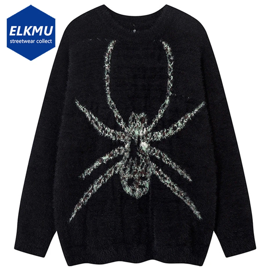 

Spider Sweaters Hip Hop Oversized Pullover Sweater Knitted Jumper 2024 Men Fall Winter Loose Casual Sweater Harajuku Streetwear