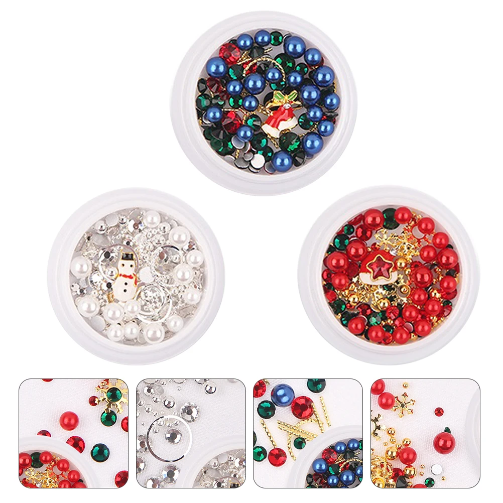 Floco de neve acessórios para unhas 3 caixas decoração de natal adesivos glitter remendo dicas de liga diy manicure presentes lindos padrões