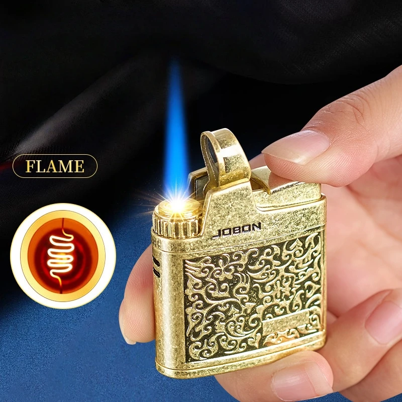 

New JOBON Embossed Butane Gas Lighter Jet Metal Windproof Torch Cigarette Cigar Lighter Retro Press Ignition Smoking Accessories