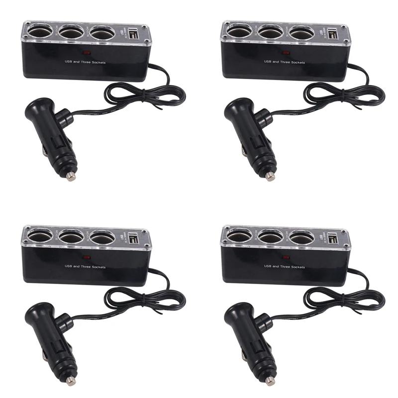 4X 3 WAY MULTI SOCKET CAR CIGARETTE LIGHTER SPLITTER USB PLUG CHARGER DC 12V/24V Triple ADAPTER With USB Port