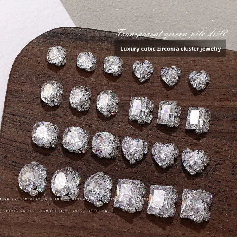 Super Shiny Zircon Stacked Nail Diamonds New Handmade Long Square Full Drill Pigeon Egg Finished Nail Diamond Balls Decorations