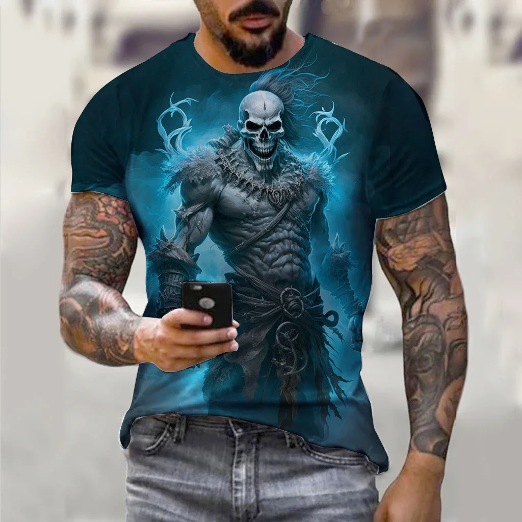 Vintage T Shirts For Men Horror Undead Skull Pattern 3D Printed Short Sleeve Fashion Oversized O-neck Tops Casual Men's Clothing