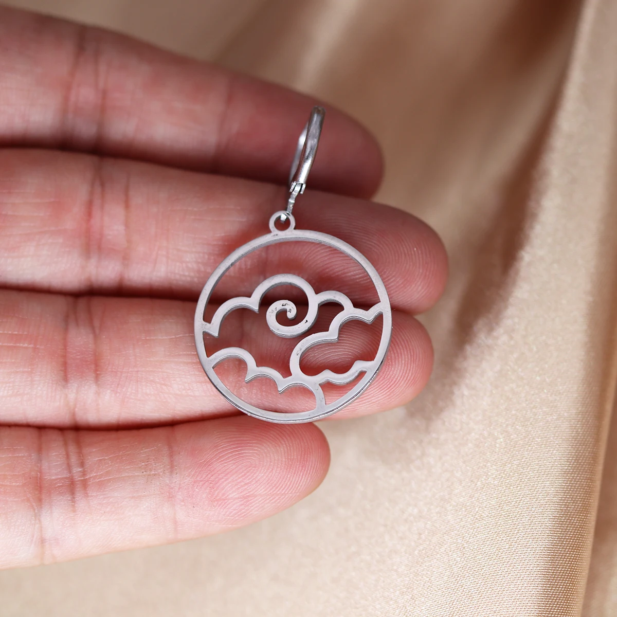 CHENGXUN Stainless Steel Air Charm Pendant Earring Elements Charm Hoop Earrings Simple Jewelry Birthday Party Gifts for Women