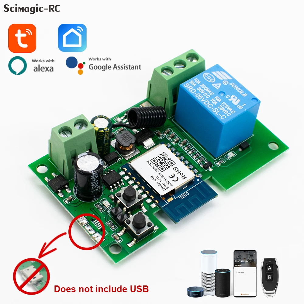 1CH Tuya Control remoto inteligente módulo de interruptor Wifi inalámbrico DC7-32V AC85-250V 2200W receptor RF 10A WiFi relé DIY