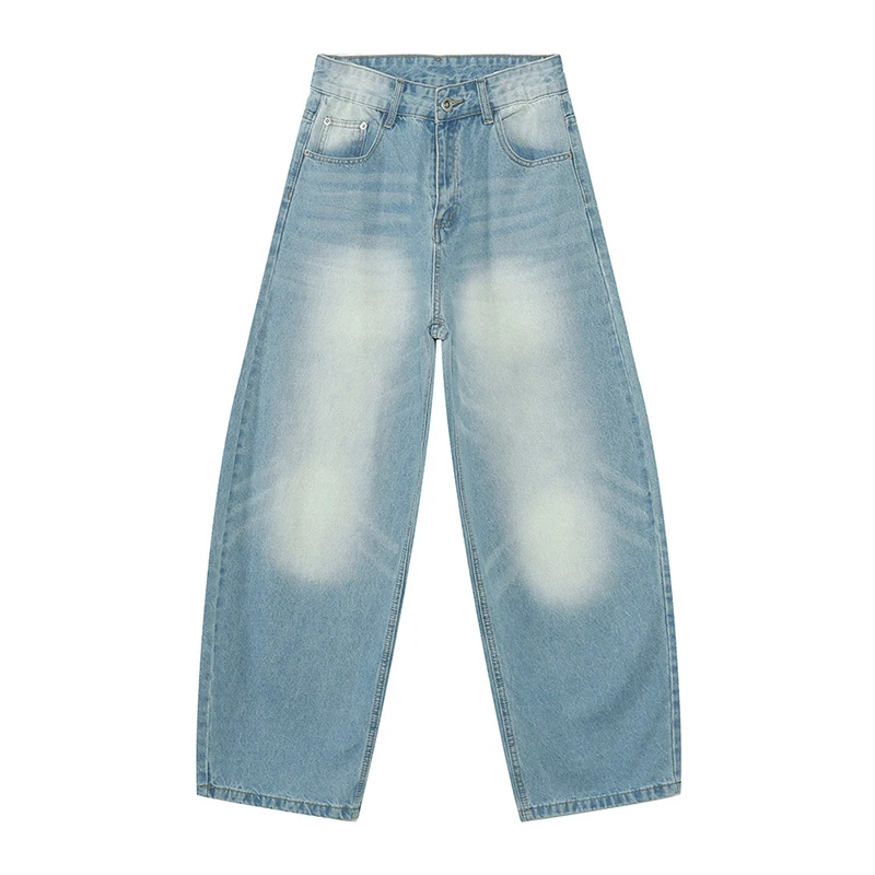 WTHT แฟชั่นฤดูร้อนผู้ชายล้างการออกแบบไล่โทนสีตรงกางเกงยีนส์วินเทจอินเทรนด์หลวมเอวสูงกางเกงยีนส์ขากว้างชาย 2A0124