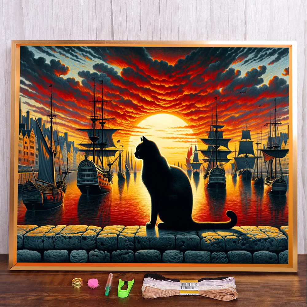 

Scenery Cat Sunset Printed 11CT Cross-Stitch Full Kit DIY Embroidery Craft Painting Handiwork Hobby Needle Different Jewelry