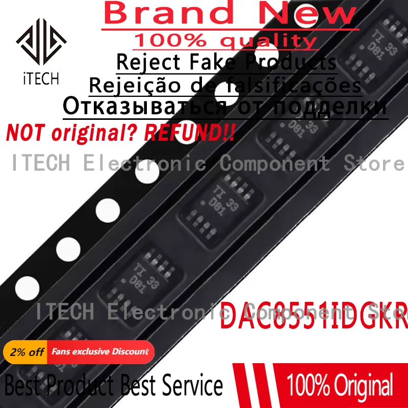 

10pcs/lot Original DAC8551IDGKR DAC8551 D81 10us 16 2.7V~5.5V MSOP-8 Digital To Analog Converters (DACs) 100% New and Genuine