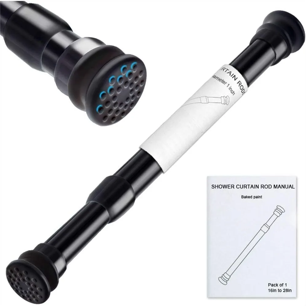 

Strong Small Tension Rod 16-28 Inch, Adjustable Spring Shower Curtain Rod Black, Anti-Slip Heavy Duty for Windows Bathroom