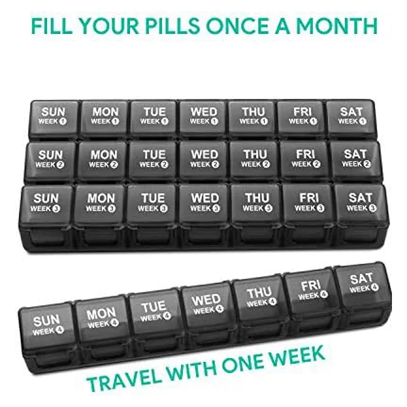 

【Hot Ltem】Monthly Pill Organizer Large 4 Weeks 1 Month Pill Cases By Week, With Dust-Proof Container