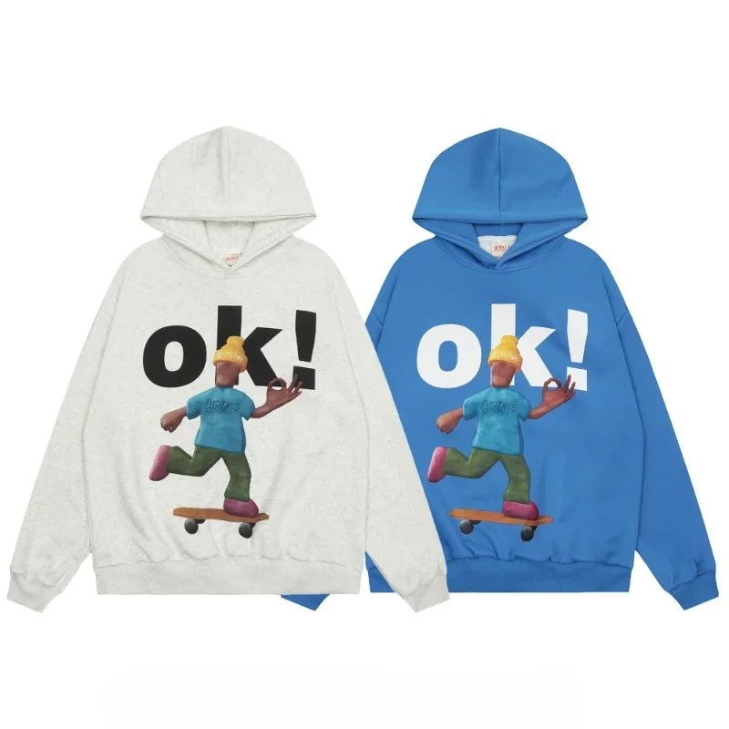

Pure Cotton American High Street Trend BF Style Fun Hoodie Loose Long Sleeve Hooded Sweater Men's and Women's Fashion Top