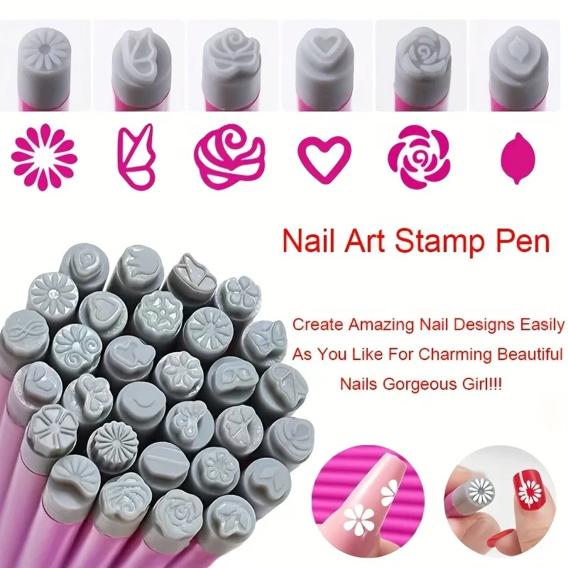 6-piece nail stamping pen, flower and butterfly design stamps. Quick  application method. Essential for beginners in nail salons