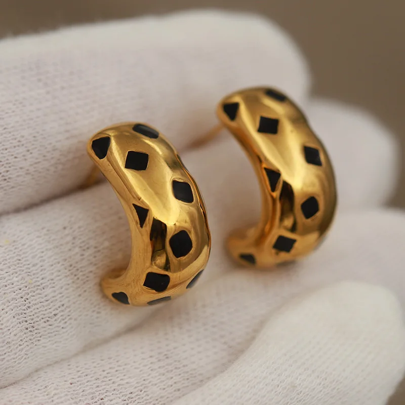 Classic 316L Stainless Steel Metal Black Geometric Stud Earrings for Women Fashion Brand Jewelry Vintage Earrings Accessories