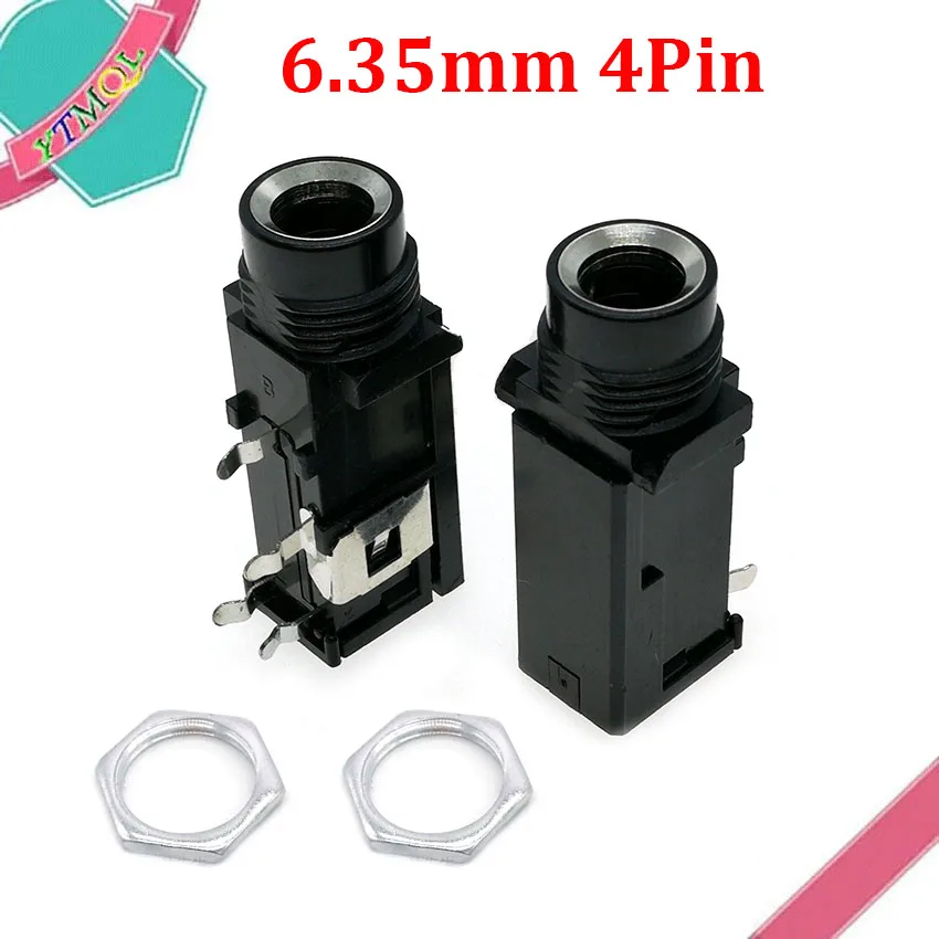 

50-100Pcs/Lot 6.35mm Audio Jack Speaker Connector 4Pin 6.35 Mono Female Socket PCB Panel Mount Microphone Chassis Audio