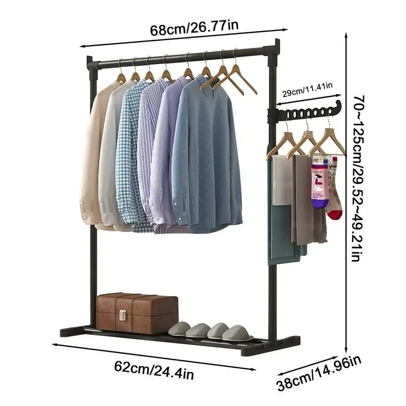 Telescopic Clothes Racks Heavy-Duty Metal Garment Rack Movable Clothes Rack Telescopic Floor Hanger Clothes racks for bedroom