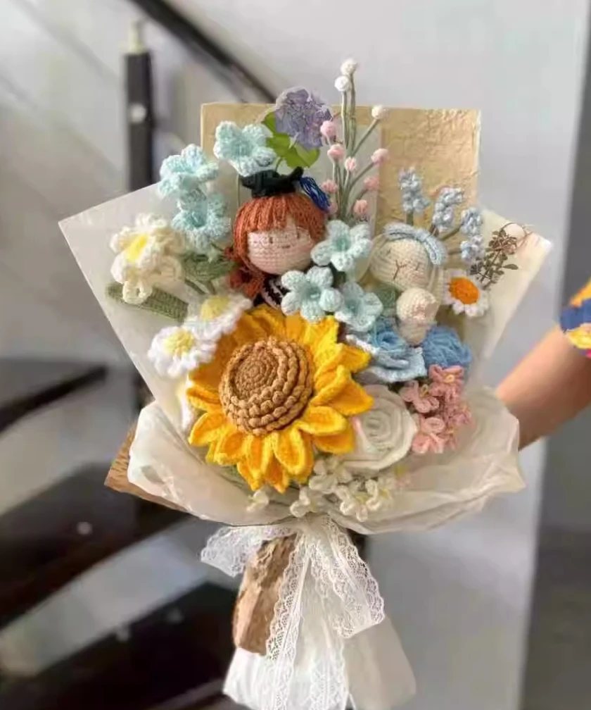 

Hand knitted diy hand-held bouquet material package homemade wool crochet sunflower mixed bouquet graduation gift