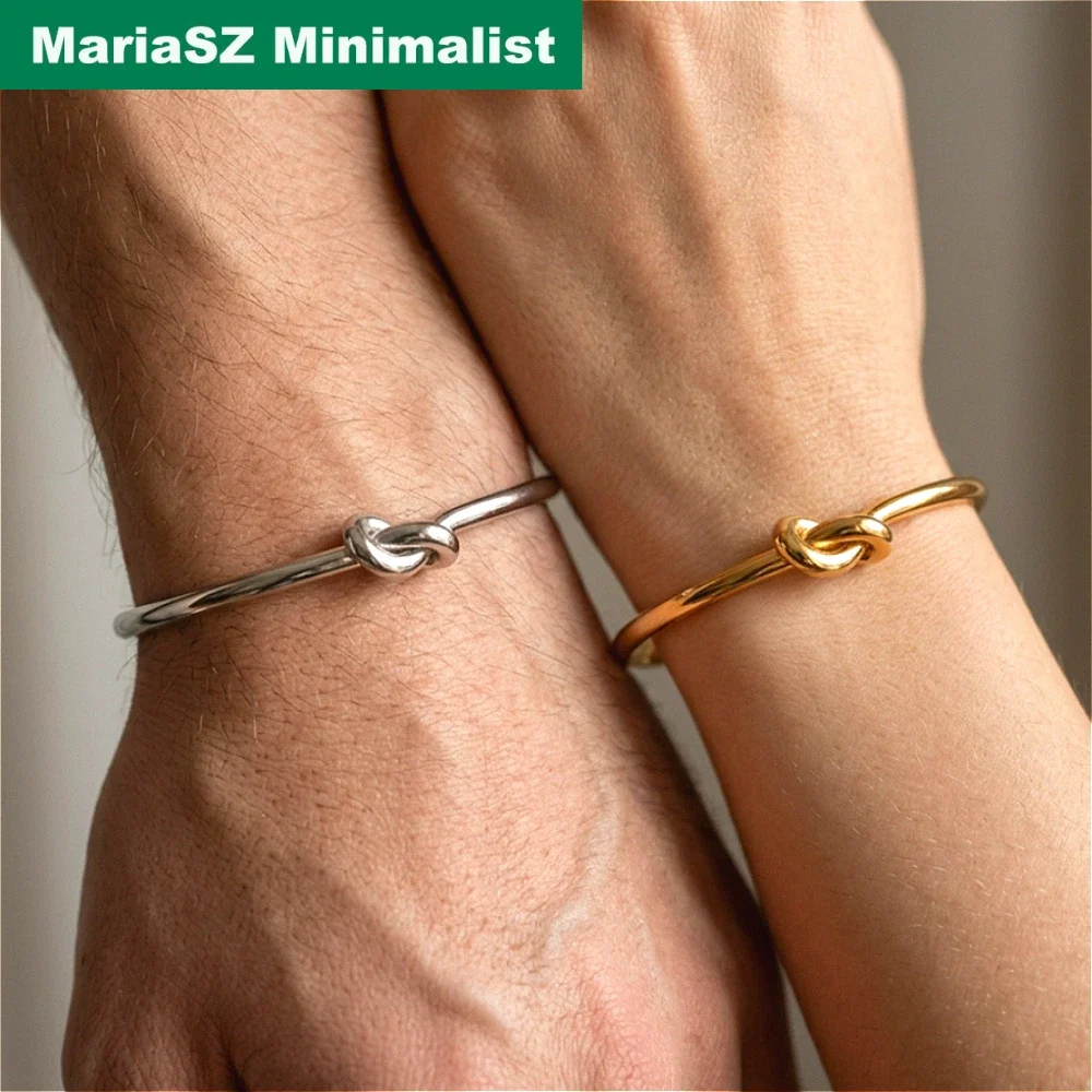 Statement C-shape Infinite Love Knot Stainless Steel Bracelets For Women Gold Color Twist Cuff Bangles Waterproof Couple Jewelry