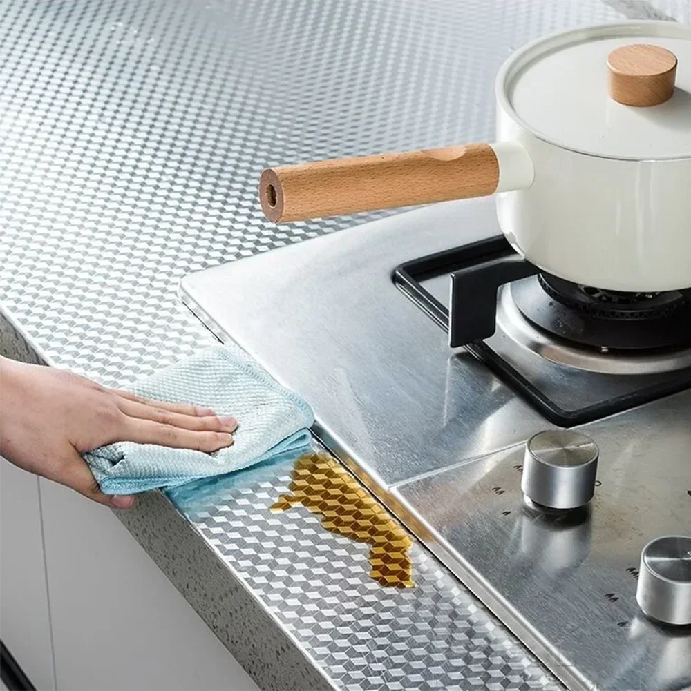 1pcs Kitchen Oil-proof Waterproof Stickers Anti Fouling High-Temperature Tin Aluminum Foil Kitchen Stove Cabinet Wall Stickers