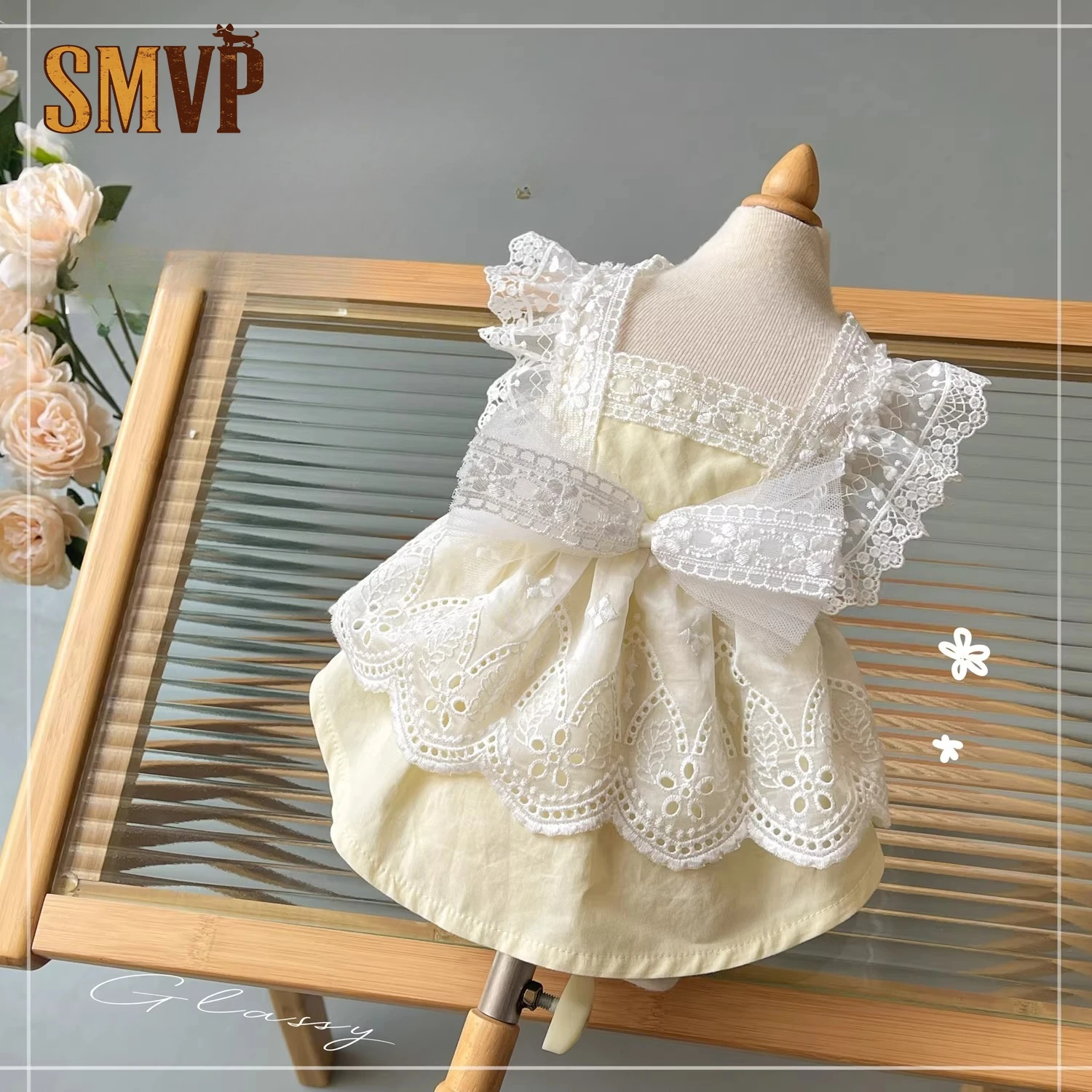 

2026 New Light Yellow Fresh Cotton Lace Cute Princess Style Dress Cat Small Dog Dress Attending A Wedding Can Wear