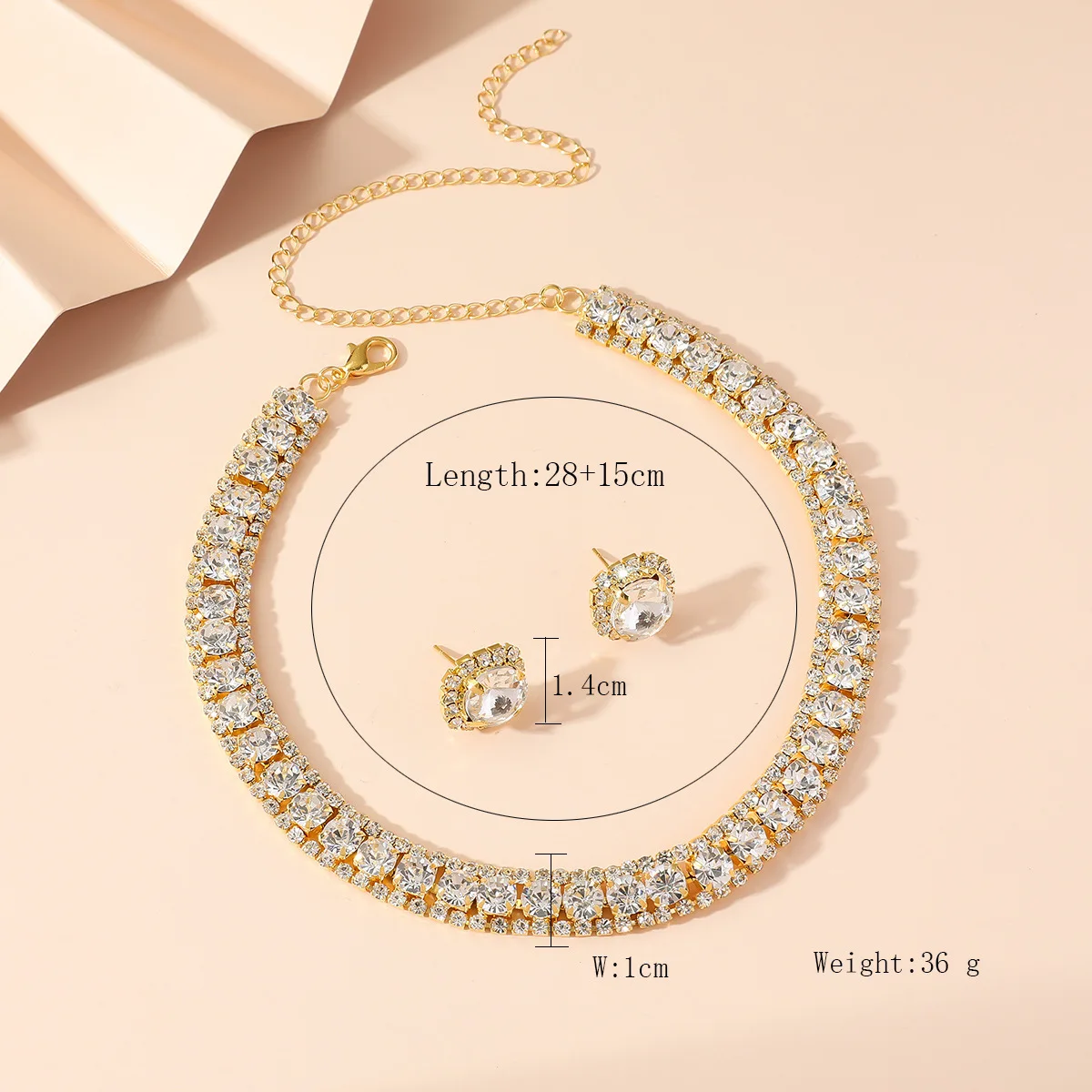 Minimalist Jewelry Set for Women Flash Crystal Necklace Earrings Trendy Clavicle Chain Banquet Wedding Anniversary Accessories