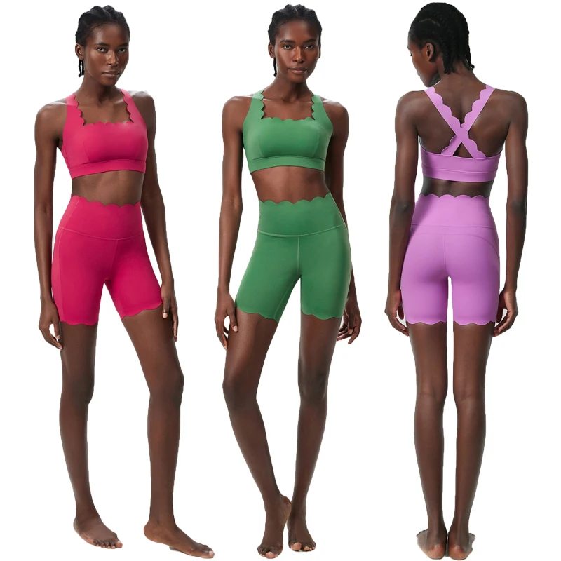 

Women Two Pieces Fitness Yoga Set Solid Color Outdoor Running Short Sportswear Breathable Quick Dry Gym Suit Workout Clothes