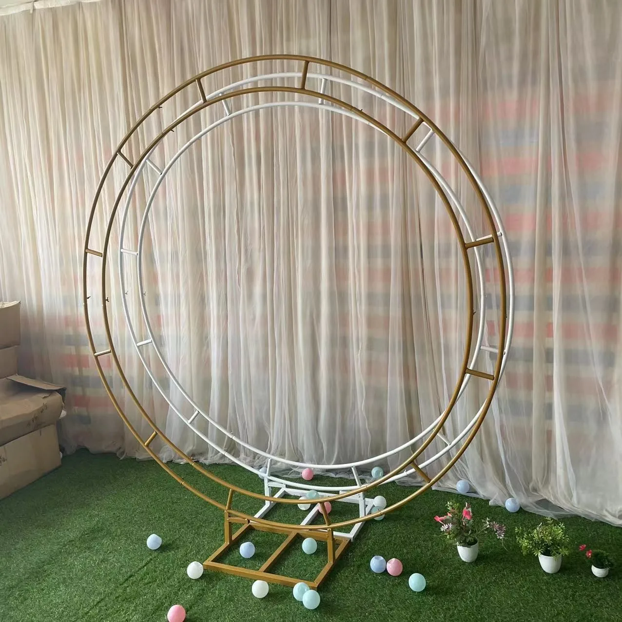 New Wedding Arch Double-Tube Flower Background Decoration Outdoor Lawn Circular Wedding Props T Arch Background Double Circle