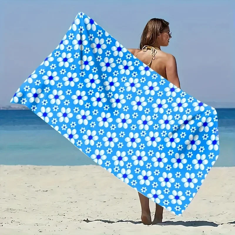 1pc Vintage Floral Pattern Ultrafine Microfiber Beach Towel, Polyester, Fabric,Rectangular Shape, Multi-Purpose for Beach, Pool