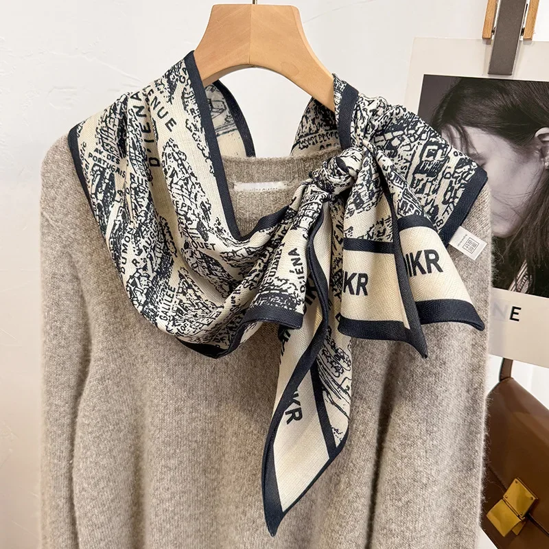 Bufanda de lana de seda de imitación de doble capa de doble cara Premium, Esquina oblicua larga, serpentina grande de invierno para mujer, versátil