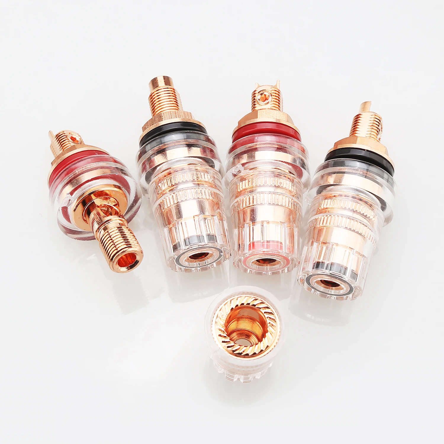 4Pcs 99.9998 Red Purity Copper Binding Posts Speaker Connectors DIY Pure Copper Binding Post Speaker Panel Short/ Long Style