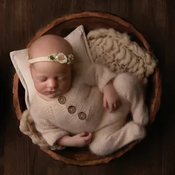 2027 handmade footed romper for newborn photography props,soft stretch mink yarn outfits for baby photo shoot