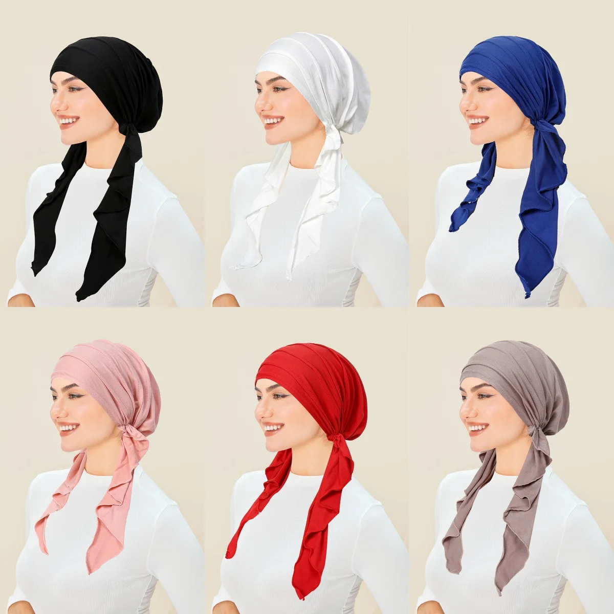 Bonnet de couleur unie pour femmes, chapeau pré-attaché, casquette de chimio, Hijab musulman, foulard pour perte de cheveux, Turban, Bandanas, bandeau Turbante Mujer