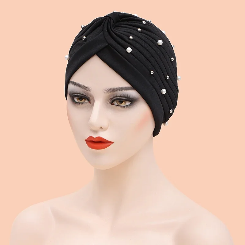 India Hat Hijabs Cap African Headwrap Ladies Head Wraps Women Beaded Turban Bonnet Soild Color Cotton Turban Hat Inner Hijab Cap