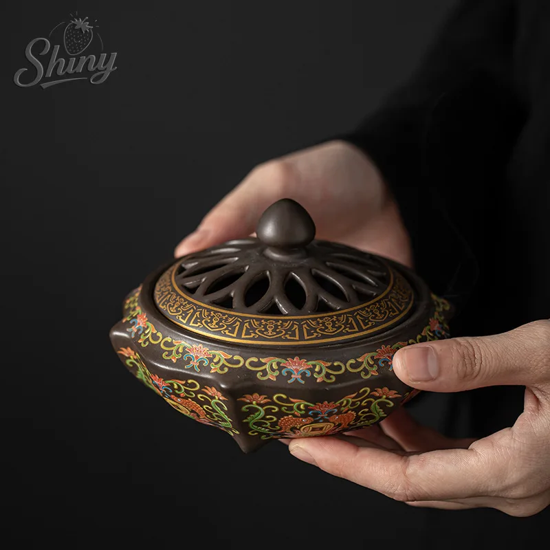 Chinese Enamel Antique Indoor Ceramic Disc Incense Burner Household Indoor Desktop Incense Burner Decorative Ornaments