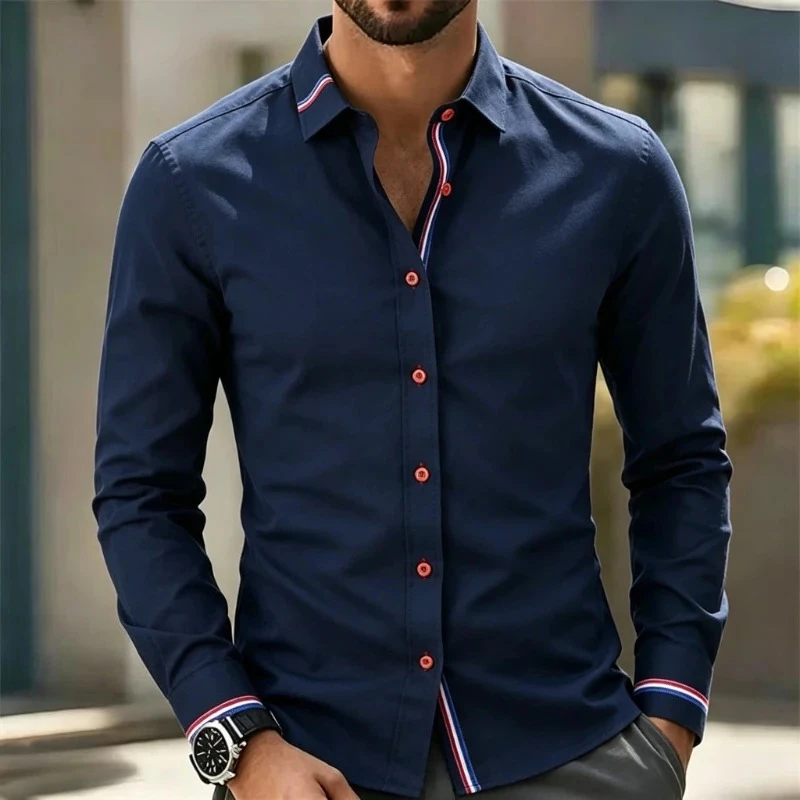 

Men's Long Sleeve Fitness Dress Shirts Spring Non Iron Double Layer Business Formal Office Camisa Summer White Social Shirts Men