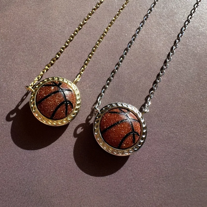 Europe and the United States ins sports wind street personality basketball round aventurine pendant necklace female jewelry