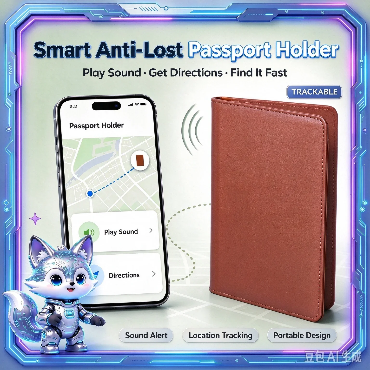 For Apple Find My Anti-Tracking Smart Passport Cover Positioning Device Anti-Lost Device Wireless Charger PU Passport Holder