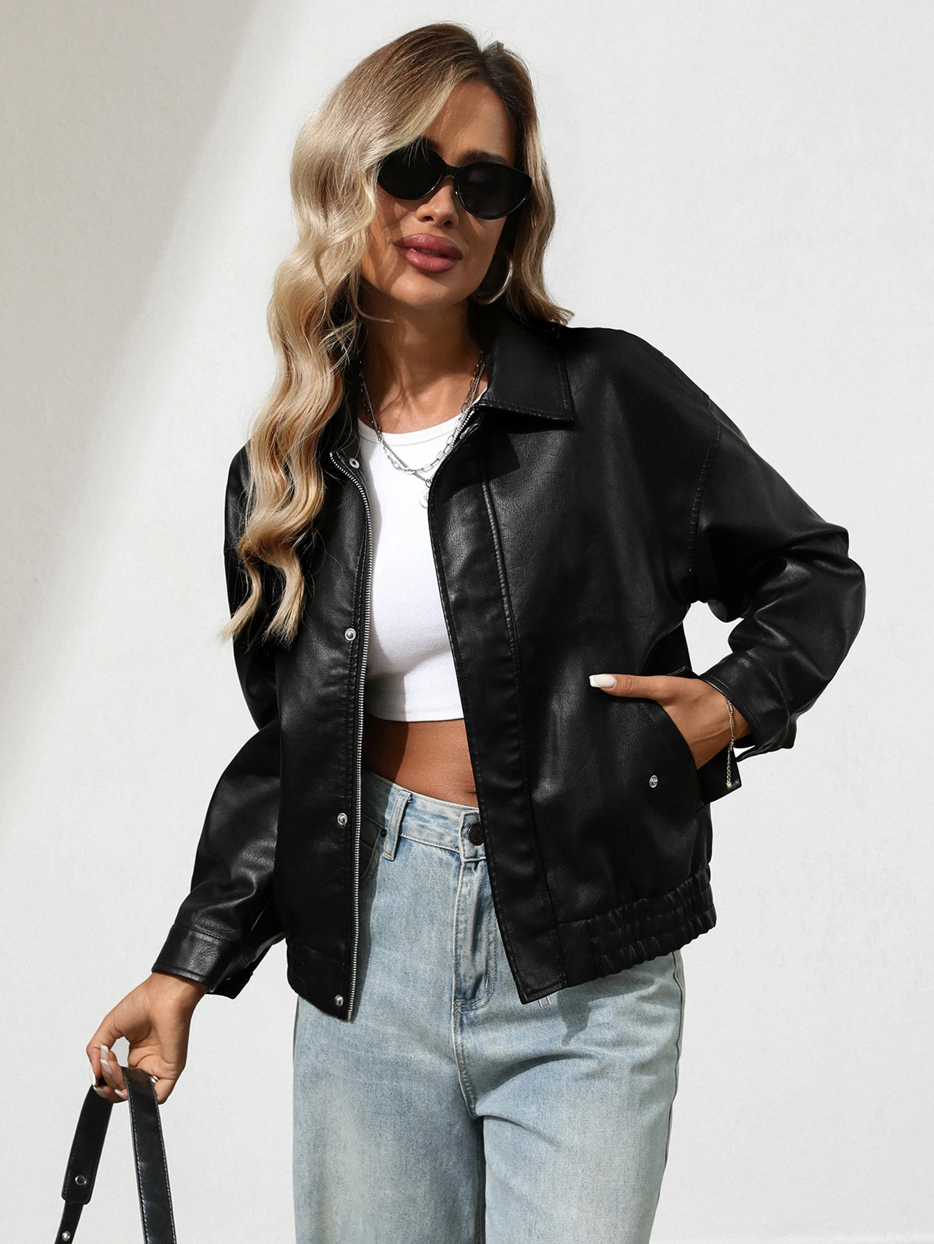 

Women Faux Leather Jackets Fall Fashion Motorcycle Coats Winter Outfits Clothes Y2k Tops