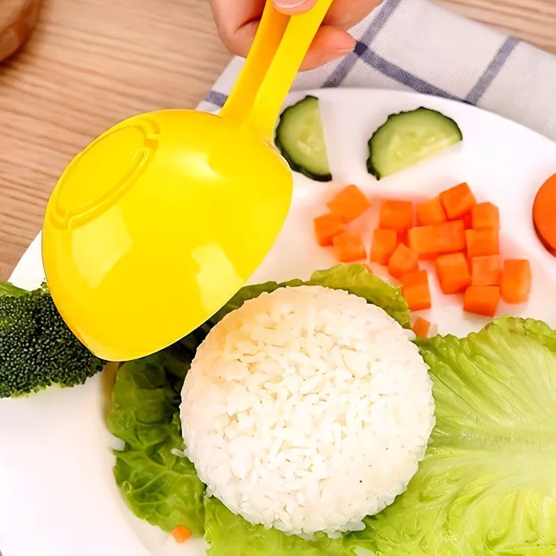 1 Stück gelber halbkreisförmiger Reisschaufel, antihaftbeschichteter Reisspatel für Sushi-Formen und Onigiri, Mehrzweck-Küchenlöffel für die Heimküche