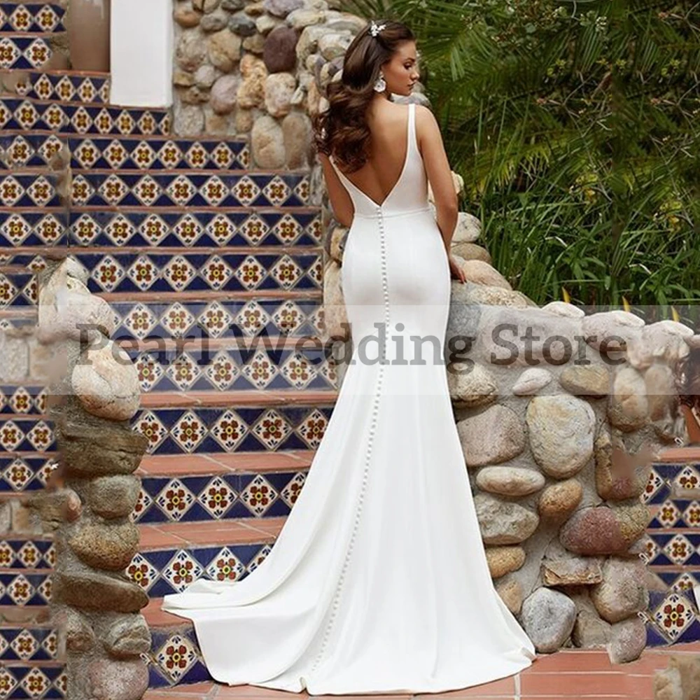 Robe de mariée sirène blanche simple, encolure de présidence carrée avec ceinture, double fibre initiée, dos nu, taille multiple, patients, quoi que ce soit