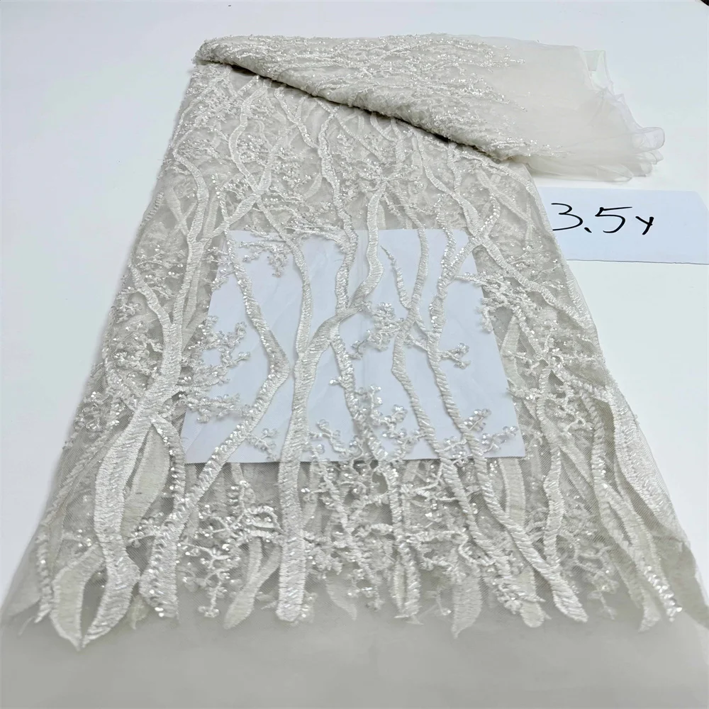 قماش دانتيل أفريقي عالي الجودة دانتيل نيجيري مطرز بالترتر قماش شبكي فرنسي 3.5 ياردات لخياطة فساتين حفلات الزفاف #6