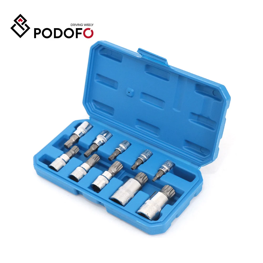 Podofo 10PCS XZN 12 Point Triple Square Spline Torx Bit Socket Nuts Set M4-M18 1/4