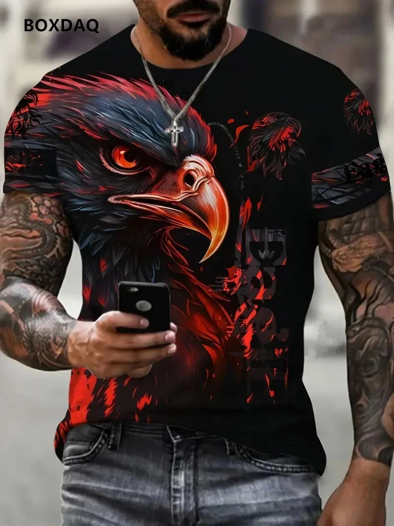 T-Shirt da uomo Fashion Eagle T-Shirt allentata o-collo Casual top manica corta 3D Animal Printing Street T-Shirt traspirante di