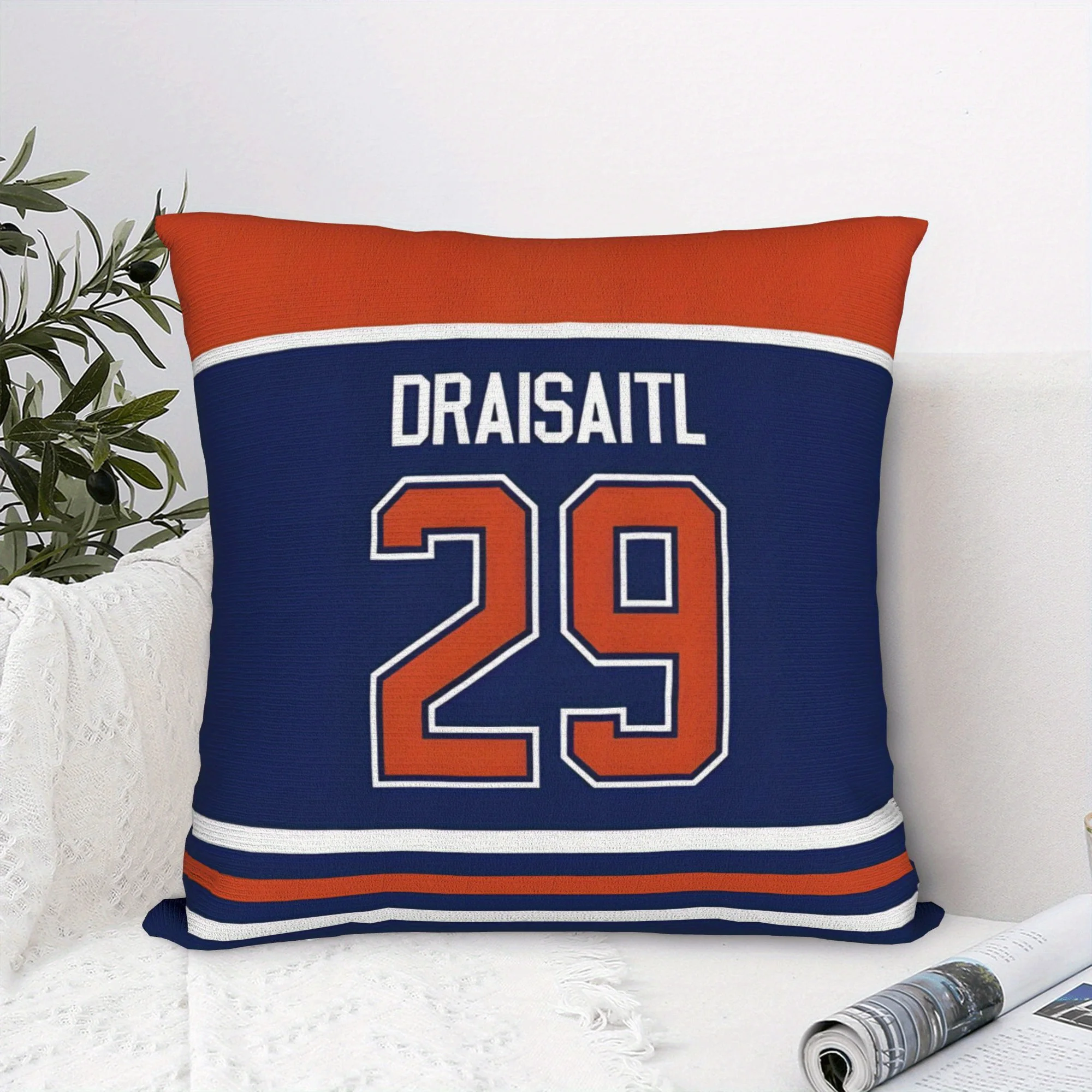 1pc Extreme Sports Pillow Cover, Navy Blue & Orange Number 29 Jersey Design, Bold Color Sports Theme Room Decor