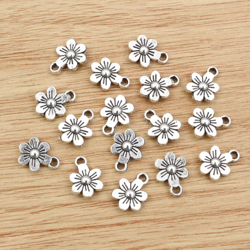 20pcs 12x9mm Flower Charms Double Sided Antique Making Pendant fit,Bronze Gold Vintage Antique Silver color,DIY Handmade Jewelry